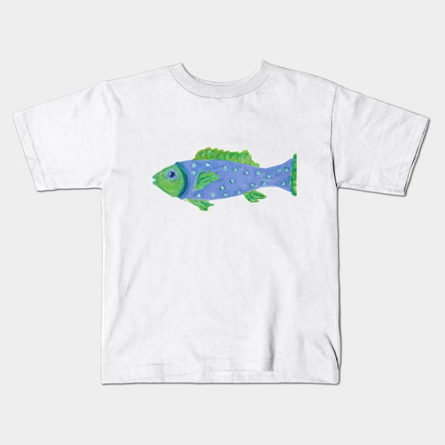 blue fish painting Kids T-Shirt by AudreyJane